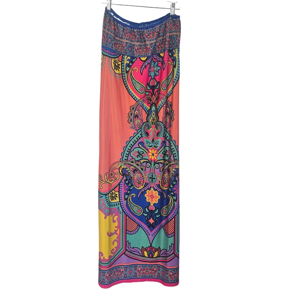 Flying Tomato Strapless Maxi Dress Large Multicolor Paisley Boho ID11645